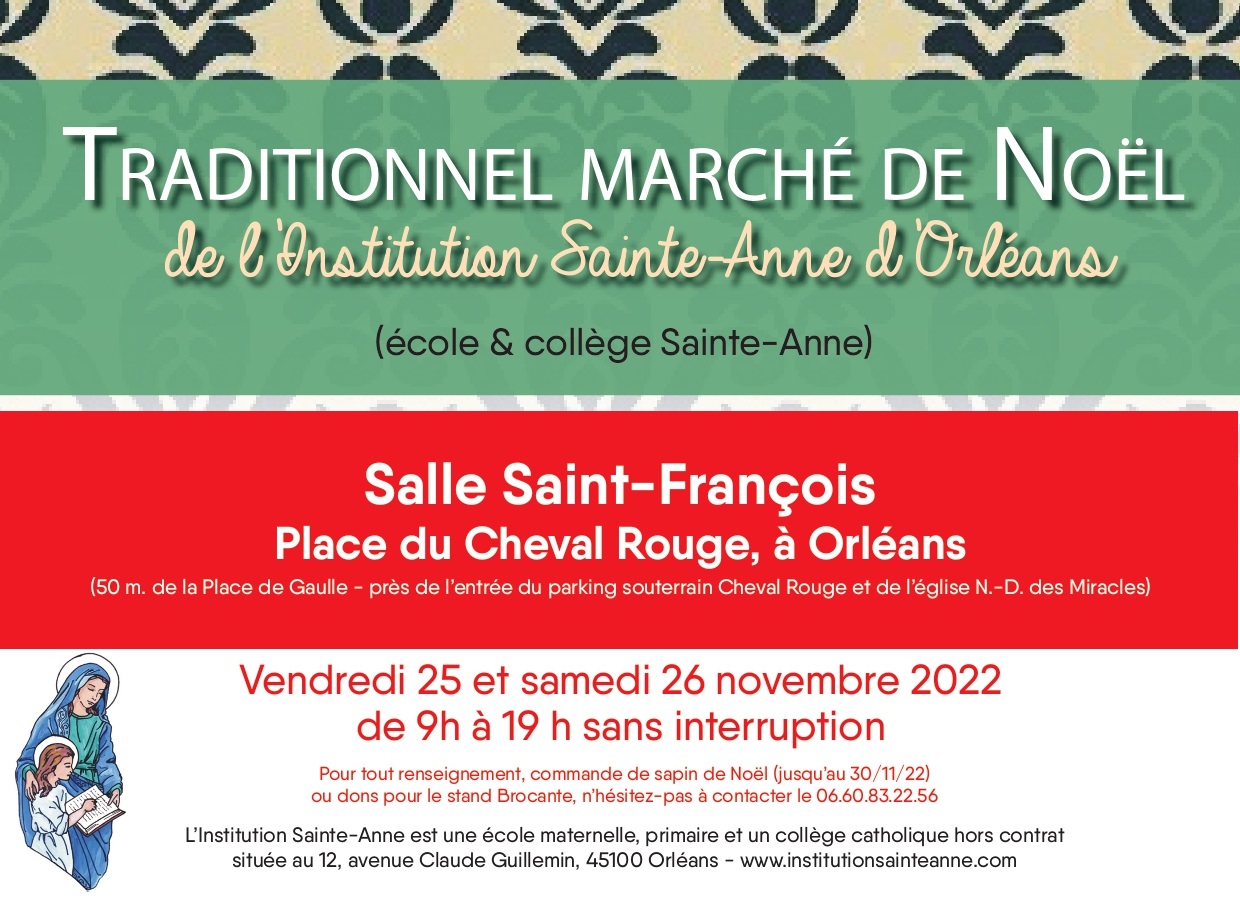 Marché de Noël Institution  Sainte Anne Orléans les 25 et 26 novembre